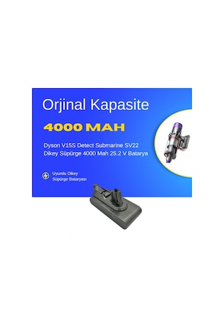 Dyson V15s Detect Submarine Sv22 4000 Mah Süpürge Batarya Yüksek Kapasiteli, Güçlü Ve Dayanıklı Yedek Pil Uzun Ömürlü Li-ıon Batarya