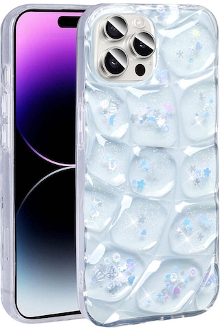 Apple Uyumlu iPhone 14 Pro Max Kılıf Simli 3d Desenli Tchs Hacar Kapak - Pembe-mor N/a