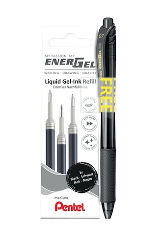 Pentel Roller Kalem Energel 0.7 Siyah +3 Lü Refil