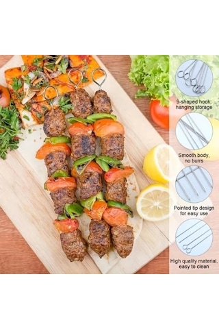 Mey İthalat 10 Adet Paslanmaz Çelik Mangal Şişi Seti 20 Cm Metal Çöp Şiş Ve Izgara Şişleri Renkli