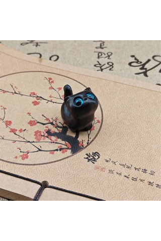 Büyüleyici Ahşap Yavru Kedi Heykelciği - El Yapımı Kedi Dekoru Siyah