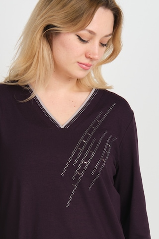 Detay Triko Kadın V Yaka Taş İşlemeli Uzun Kol Anne Bluz 5751 Mürdüm Mürdüm