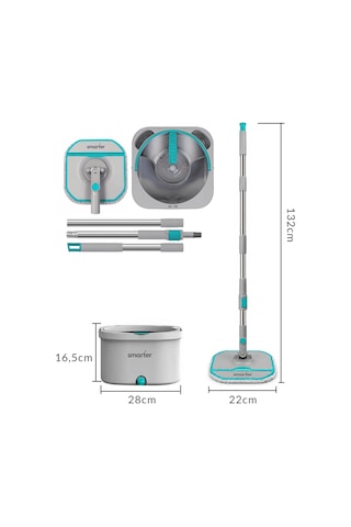 Smarter Aqua Master 4 Adet Mikrofiber Mop Temiz Kirli Suyu Ayırma Özelliği Otomatik Temizlik Seti Paspas
