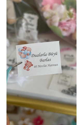 Yenidoğan - Mevlüt Kolonya Şişe Etiketi Dualarla Büyü Yazılı 4x3 Cm 91 Adet - Arl Etiket Tasarım Beyaz