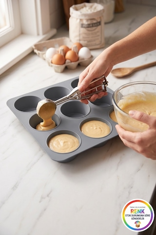 Silikon Muffin Kalıbı 9 Gözlü Kek Cupcake Kalıbı Platinum Fırın Kalıbı 25 Cm Çok Renkli