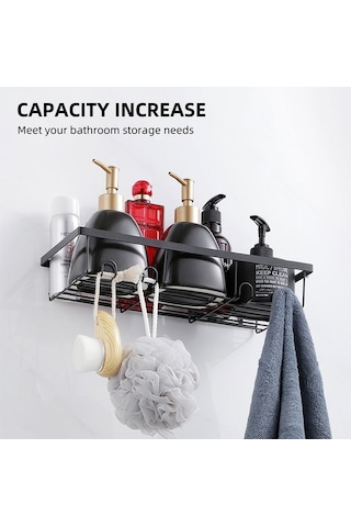 Novahub Yapışkanlı Duş Rafı Kancalı Düzenleyici 3/4 Adet Banyo Duş Sepeti Sabunluk Depolama Siyah
