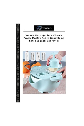 Yemek Hazırlığı Sulu Yıkama Pratik Mutfak Sebze Rendeleme Seti Süzgeçli Doğrayıcı Çok Renkli