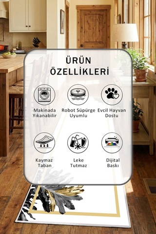 Floransa Byeaz Beyaz Yıkanabilir Mutfak Halısı