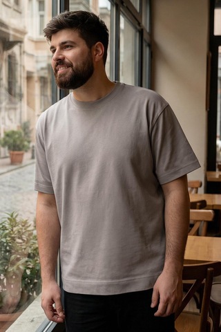 Tommylife Koyu Bej Basic Kısa Kol O Yaka Büyük Beden Erkek T-shirt - 88072 Koyu Bej