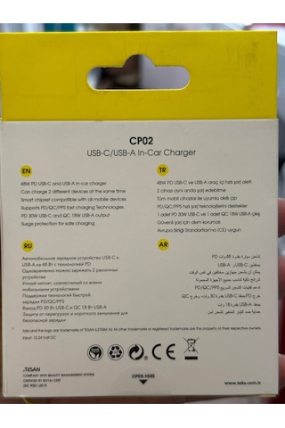Taks 5cp02s Taks Cp02 Duo 48w Pd/qc Usb-c+usb-a Araç Hızlı Şarj Aleti Siyah