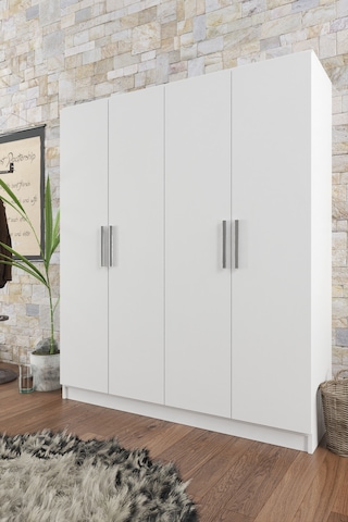 Ae-1059 Milano Beyaz 4 Kapaklı Gardırop 11 Raflı 2 Askılıklı Beya