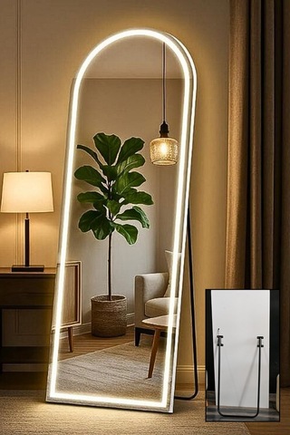 Led Işıklı Ayaklı Boy Aynası 60x160 Beyaz