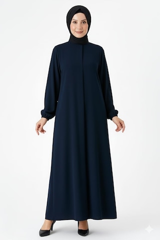 Medine İpeği Mevlana Kesim Cepli Kuşaklı Bol Ferace 4000-lacivert Lacivert