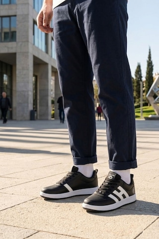 Papuç Sepeti 037 Erkek Rahat Taban Sneakers Spor Ayakkabı SİYAH-BEYAZ