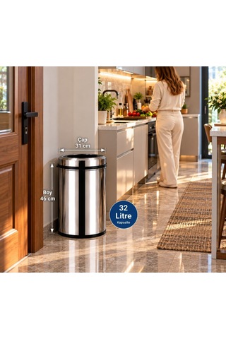 Pratik Çemberli Çöp Kovası 32 Lt Paslanmaz Acar 13285