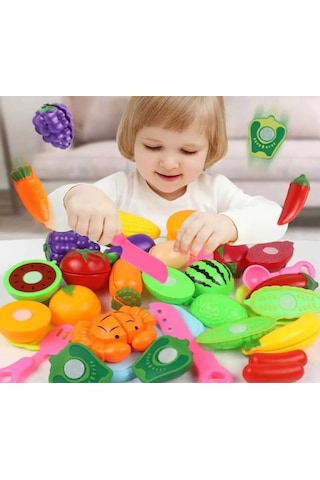 Meyve Sebze Kesilen Oyuncak Mutfak Karışık 24 Parça Kivi Havuç Li