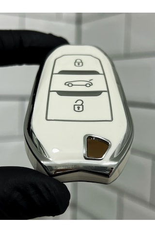 Peugeot 208 308 408 508 2008 3008 5008 Uyumlu Anahtar Kılıfı Beyaz - Gümüş