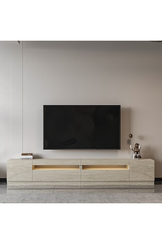 T008 Arya Işıklı Tv Sehpası Set - Traverten Traverten