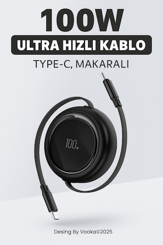 100w Type-c Makaralı Hızlı Şarj Kablosu Ultra Güçlü, Dayanıklı Ve Taşınabilir Tasarım