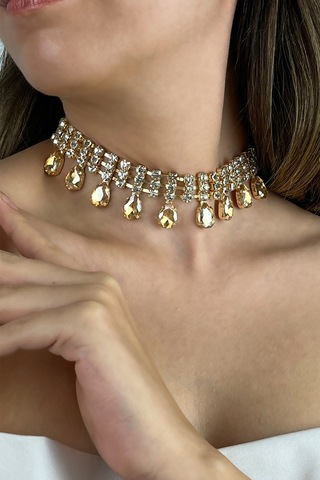 Furtek Aksesuar Kadın Fragranza Model Kristal Zirkon Taşlı Gold Kaplama Kolye Altın