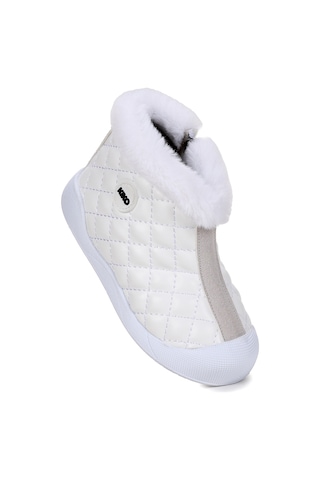 Kiko Kids Biser Fermuarlı Termo Taban Kız Çocuk Bot Ayakkabı Beyaz