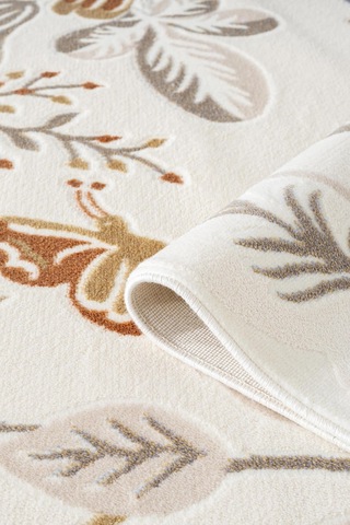 Cotto Cool Cl006r Krem Çiçek Desenli Modern Halı Şık Akrilik Kaymaz Taban Kolay Temizlenebilir