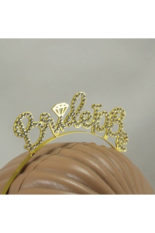 Partivitrini Bride To Be Parlak Taşlı Gold Metal Bekarlığa Veda Partisi Taç