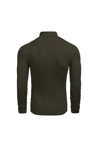 Polızeı Erkek Slim Fit Boğazlı Triko Kazak Esnek Dokulu Haki