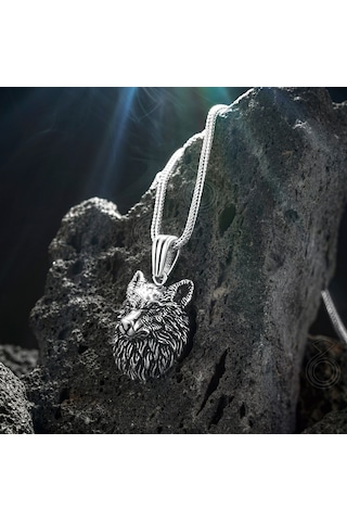 925 Ayar Gümüş Kurt Kafası Erkek Kolye (552405105)