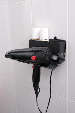 Siyah Metal Yapışkanlı Saç Kurutma Askısı, Yapışkanlı Banyo Düzenleyici Organizer Fön Makinelik