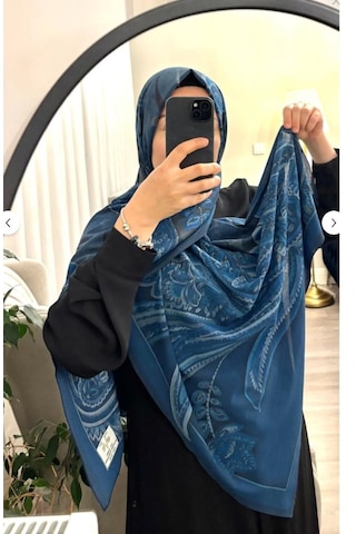 19V69 Italia 19v69 Italıa Krep Kumaş Yumuşak Dokulu Lacivert Desenli Şal 75 200 Etnik Desen Terletmez Kolay Şekil Alır Lacivert