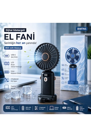 Kalemhane Dijital Göstergeli Hareketli Başlık El Fanı Siyah