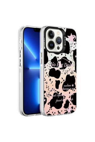 Apple Uyumlu iPhone 13 Pro Max Kılıf Mermer Desenli Zore Marbello Kapak Siyah-Beyaz