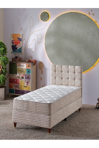 Beehanem Bengü 90x190 Tek Kişilik Baza+başlık+yatak 3 Lü Set Jeryykrem Krem Jeryy01 90 X 190
