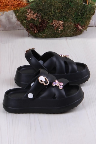 Fort Clx 6980 Plaj Deniz Havuz Terliği Hafif Rahat Esnek Kız Çocuk Terlik Siyah