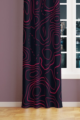 Wave Fuchsia Desenli Süet Oturma Odası Salon Fon Perde Ekstrafor Büzgü Tek Kanat Prd-1097 Çok Renkli