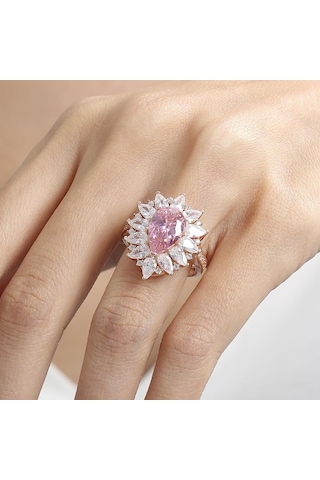 Mia Vento Effective Diamond Londra Tutkusu Rose Renk Pink Taşlı Gümüş Yüzük
