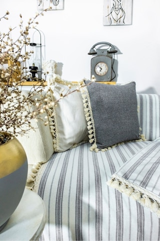 Dnc Home Tekstil Ndchome Gri Çizgili Otantik Keten Koltuk Örtüsü