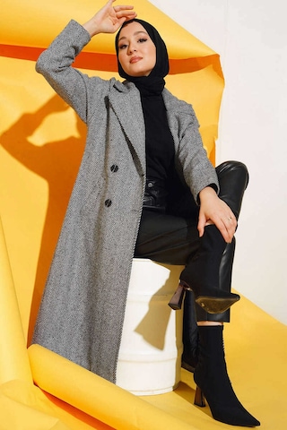 Giyim Dünyası Kadın Kruvaze Kaşe Kaban Siyah 001