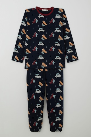 Breeze Erkek Çocuk Pijama Takımı Yılbaşı Temalı Çam Ağaçlı Araba Desenli 4-8 Yaş, Lacivert Lacivert
