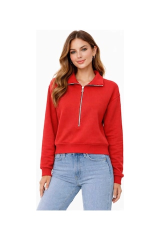 Bebuy Sweatshirt Yarım Fermuarlı Turuncu