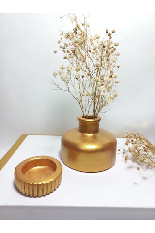 Şık Tasarım Antiquity Gold Rengi Minimal Vazo, Masa Ve Sehpa Üzeri, Dekoratif Aksesuar Gold