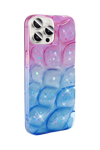 Zore Apple Uyumlu iPhone 14 Pro Max Kılıf Simli 3d Desenli Hacar Kapak - Pembe-mavi Pembe-mavi