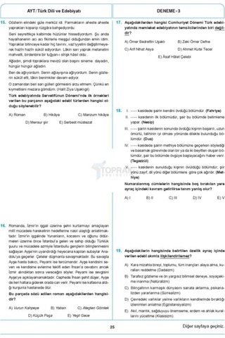Toprak Yayınları Ayt 25'Li Edebiyat Deneme 2022 Model