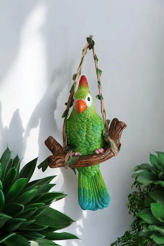 2 Adet Dekoratif Sallanan Duvar Ve Bahçe Süsü Papağan Mavi-yeşil