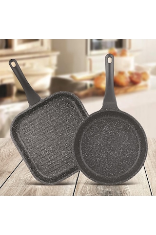 Thermoad Frapan 2'li Tava Seti 28 CM Grill ve 26 CM Gri