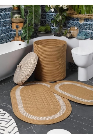Jüt Banyo Paspas Takımı Bohem Tarzı Banyo Takımı Paspas Kirli Sepeti Seti Moderin Çamaşır Sepeti Banyo Paspası Diğer