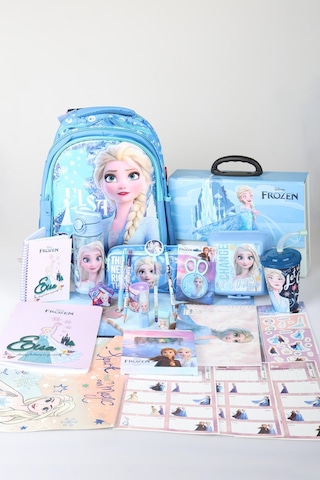Dekomus Lisanslı Elsa Frozen Ice Glow Colleciton Full Kırtasiye Seti Büyük Boy Okul Çantası,kalem Çantası,beslenme Kabı,matara Altın