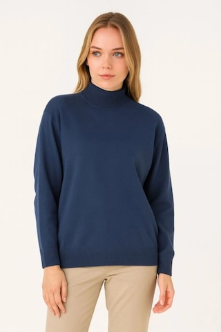 Yarım Boğaz Triko Kazak Yumuşak Dokulu Pamuklu Ince Dokuma, Uzun Kollu Rahat Regular Kalıp - İndigo Indigo