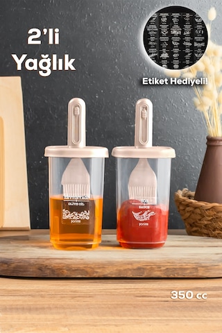 Porsima 0520 2'li Etiketli Silikon Fırçalı Yağlık Sosluk Cappucci